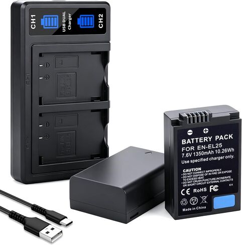2-Pack EN-EL25 EN-EL25A Battery with Dual Charger for Nikon Z30 Z50 Z50II | ZFC Cameras, MH-32 Charger in Kuwait