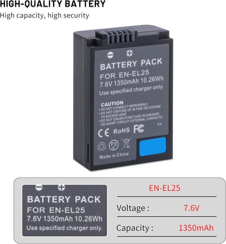 2-Pack EN-EL25 EN-EL25A Battery with Dual Charger for Nikon Z30 Z50 Z50II | ZFC Cameras, MH-32 Charger in Kuwait