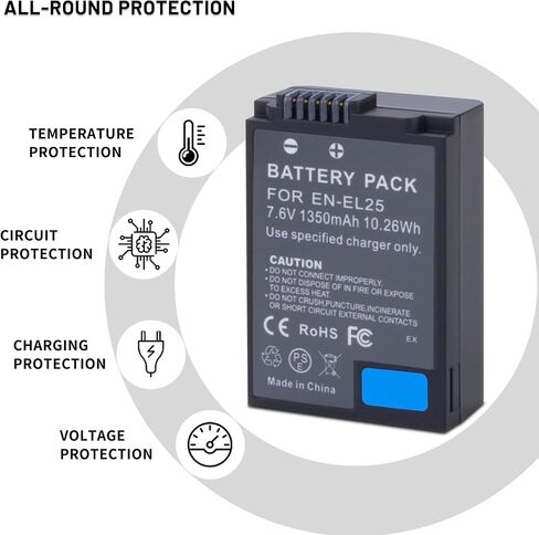 2-Pack EN-EL25 EN-EL25A Battery with Dual Charger for Nikon Z30 Z50 Z50II | ZFC Cameras, MH-32 Charger in Kuwait