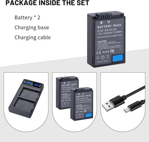 2-Pack EN-EL25 EN-EL25A Battery with Dual Charger for Nikon Z30 Z50 Z50II | ZFC Cameras, MH-32 Charger in Kuwait