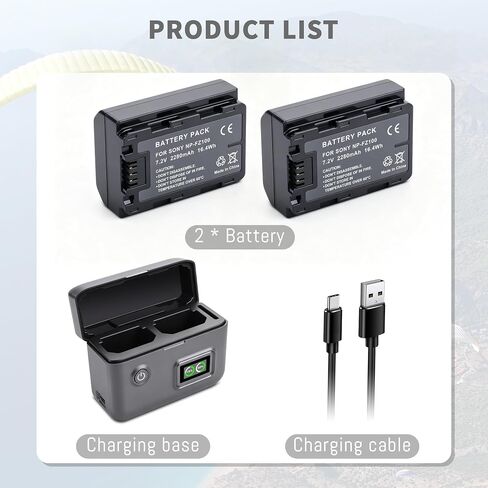 NP-FZ100 Battery, Dual-Slot LCD Display Charger for Sony A7iii, A7iv, A7C | A7R III, A7R IV, A7RV, A7S III, A7 III, A7 IV, A6600, A7C, A7C II, A6700, FX3, FX30, ZV-E10ii, Alpha 9,9S, A7R3 in Kuwait