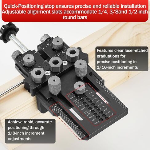 Woodworking Dowel Jig Kit, Precision Drill Guide with 1/4 3/8 1/2 Inch Bushings & Drill Bits, Adjustable Doweling Jig for Straight Holes, Quick Clamp System for Furniture Cabinet DIY Wood Joints in Kuwait