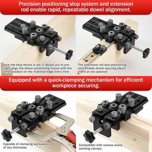 Woodworking Dowel Jig Kit, Precision Drill Guide with 1/4 3/8 1/2 Inch Bushings & Drill Bits, Adjustable Doweling Jig for Straight Holes, Quick Clamp System for Furniture Cabinet DIY Wood Joints in Kuwait