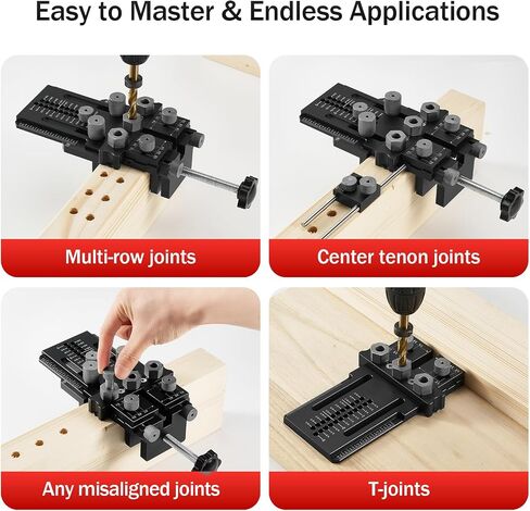 Woodworking Dowel Jig Kit, Precision Drill Guide with 1/4 3/8 1/2 Inch Bushings & Drill Bits, Adjustable Doweling Jig for Straight Holes, Quick Clamp System for Furniture Cabinet DIY Wood Joints in Kuwait