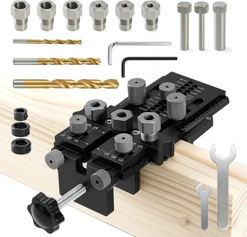 Woodworking Dowel Jig Kit, Precision Drill Guide with 1/4 3/8 1/2 Inch Bushings & Drill Bits, Adjustable Doweling Jig for Straight Holes, Quick Clamp System for Furniture Cabinet DIY Wood Joints in Kuwait