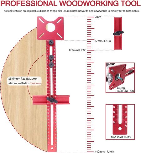 4 in 1 Router Milling Groove Bracket, Router Circle Cutting Jig, Router Guide & Edge Guide for Woodworking - Precise Router Accessories for Cutting Circles and Edges (Red, Large) in Kuwait