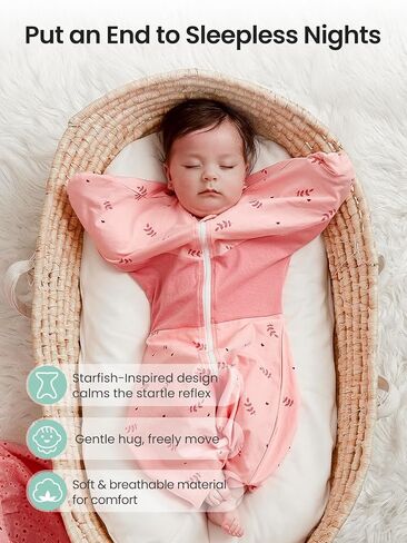 GROWNSY Swaddle Sleep Sack 3-6 Months, Starfish Design Baby Swaddle Sack, Dual-Zipper for Easy Diaper Changes, Proper Hip Development & Openable Foot Button, 12-20lbs, Pink in Kuwait