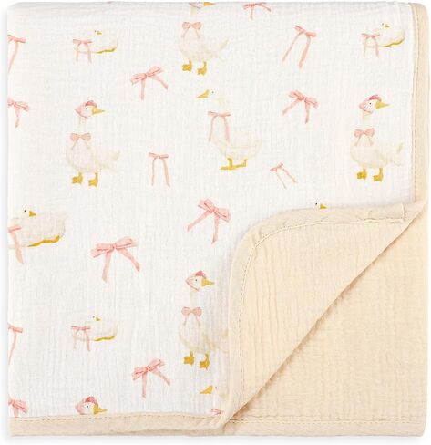 Muslin Baby Blanket for Girls Boys, Soft Breathable Crib Swaddle Blankets, Reversible Newborn Blanket 38 X 40 Inches（Goose） in Kuwait
