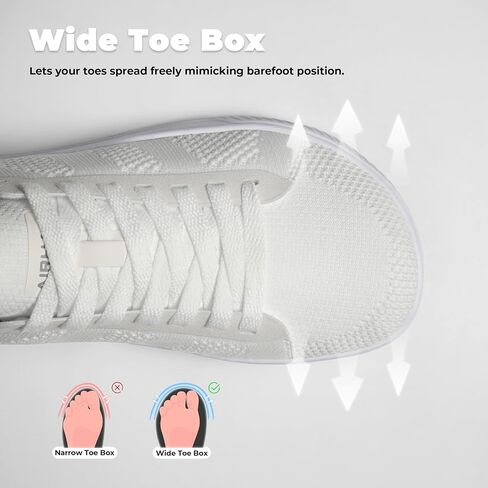 AIRHAS Womens Wide Toe Box Barefoot Shoes Zero Drop Fashion Sneakers for Women Walking Casual Minimalist Shoes(White,8.5) in Kuwait