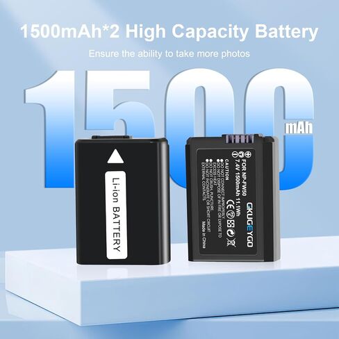 NP-FW50 Camera Battery & Dual Slot Charger 2 Pack Compatible with Sony ZV-E10 A7 A7R A6400 RX10 in Kuwait