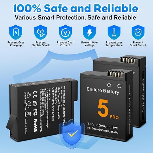 YDW Intelligent Battery Charger for DJI OSMO 360&Action 6/5 Pro/4/3,24W Fast Intelligent Bi-Directional Charging Hub w/LCD Display Shows Battery SOC,Charger Only (Battery Charger with 2 Betteries) in Kuwait