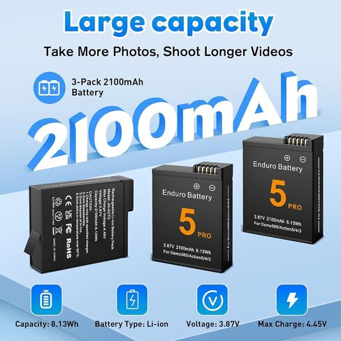 YDW Intelligent Battery Charger for DJI OSMO 360&Action 6/5 Pro/4/3,24W Fast Intelligent Bi-Directional Charging Hub w/LCD Display Shows Battery SOC,Charger Only (Battery Charger with 2 Betteries) in Kuwait