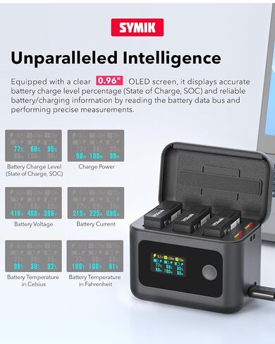 YDW Intelligent Battery Charger for DJI OSMO 360&Action 6/5 Pro/4/3,24W Fast Intelligent Bi-Directional Charging Hub w/LCD Display Shows Battery SOC,Charger Only (Battery Charger with 2 Betteries) in Kuwait