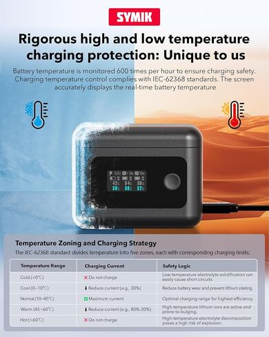 YDW Intelligent Battery Charger for DJI OSMO 360&Action 6/5 Pro/4/3,24W Fast Intelligent Bi-Directional Charging Hub w/LCD Display Shows Battery SOC,Charger Only (Battery Charger with 2 Betteries) in Kuwait
