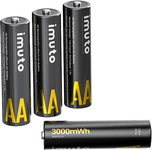 imuto Rechargeable aa Batteries, 3000mWh aa Lithium Batteries 4 Pack | 1.5V 2A Output Double a Battery, 2500+ Cycles life, Wide Temp -40°F~140°F, Leak-Proof CBPI, everyday household devices in Kuwait
