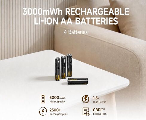 imuto Rechargeable aa Batteries, 3000mWh aa Lithium Batteries 4 Pack | 1.5V 2A Output Double a Battery, 2500+ Cycles life, Wide Temp -40°F~140°F, Leak-Proof CBPI, everyday household devices in Kuwait
