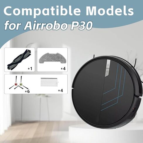 16 Pcs Replacement Part Kit for Airrobo P30 Vacuum Cleaner | 1 Main Brush, 4 Filters, 4 Mop Pads, 6 Side Brushes Accessories Attachments in Kuwait
