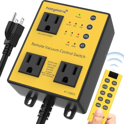 Automatic Vacuum Switch with Remote, 3/7/10s Delay Auto Vacuum Switch for Various Power Tools, Dust Collector On/Off Delay to Prevent Circuit Overload and Tripping, Keep Your Workplace Clean in Kuwait