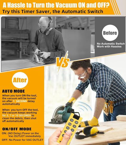 Automatic Vacuum Switch with Remote, 3/7/10s Delay Auto Vacuum Switch for Various Power Tools, Dust Collector On/Off Delay to Prevent Circuit Overload and Tripping, Keep Your Workplace Clean in Kuwait
