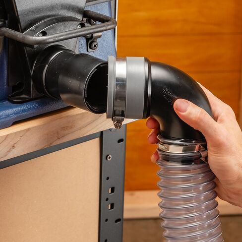 Rockler Dust Right Quick Change 2-1/2'' Elbow Tool Port - Collection Fitting with Flexible Rubber Boot & Metal Clamp for Hose, Shop Vacuum, Collector Systems & Workshop Ducting. in Kuwait