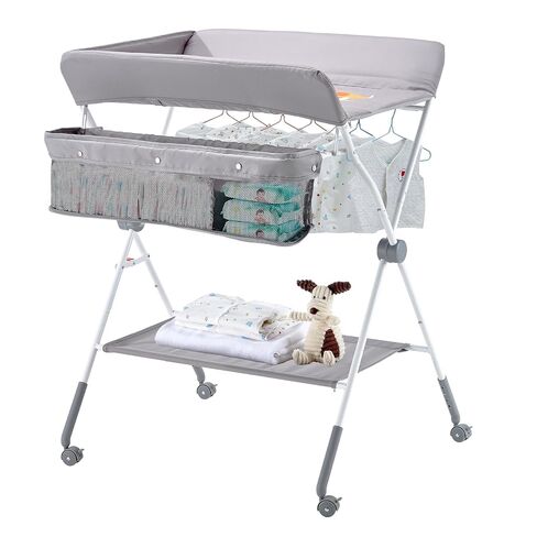 VEVOR Baby Changing Table, Foldable Diaper Change Station with Side Basket, Adjustable Height Changing Table with Lockable Wheels, Multi-Functional Nursery Storage Organizer, Gray in Kuwait