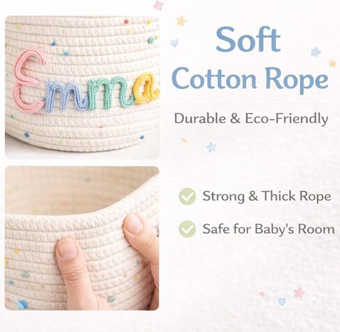 MBBEST Personalized Baby Basket with Name, Cotton Rope Nursery Storage Basket, Custom Baby Shower Basket, Small Diaper Caddy Organizer for Boys & Girls，Cute Girl & Boy Baby Gifts in Kuwait