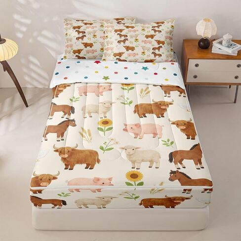 jejeloiu Pig Cow Sheep Zipper Bedding Queen Farm Animal Bedding Sets for Kids Boys Girls Farm Nursery Decor Comforter Set with Fitted Sheet 2 Pillowcases One Zipper Bed Set for All Seasons in Kuwait