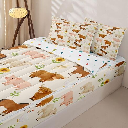 jejeloiu Pig Cow Sheep Zipper Bedding Queen Farm Animal Bedding Sets for Kids Boys Girls Farm Nursery Decor Comforter Set with Fitted Sheet 2 Pillowcases One Zipper Bed Set for All Seasons in Kuwait