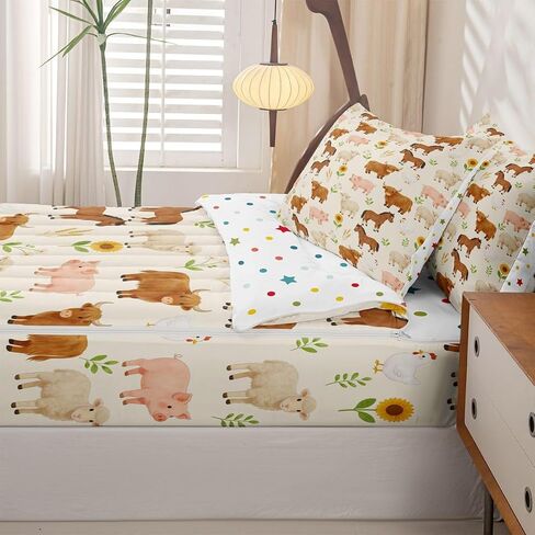jejeloiu Pig Cow Sheep Zipper Bedding Queen Farm Animal Bedding Sets for Kids Boys Girls Farm Nursery Decor Comforter Set with Fitted Sheet 2 Pillowcases One Zipper Bed Set for All Seasons in Kuwait