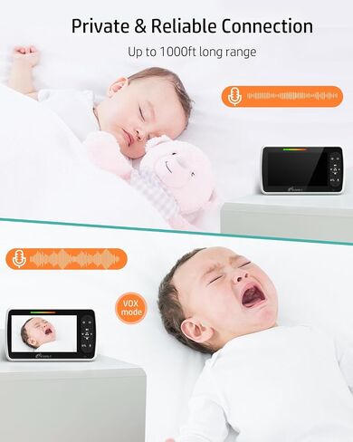 iFamily 5"Split Screen Baby Monitor with 2 Cameras and Audio n Night Vision | Large Display Video Baby Monitor, Long Range, Remote pan tilt, Temperature, 2 Way Talk,Feeding Clock, lullabies in Kuwait