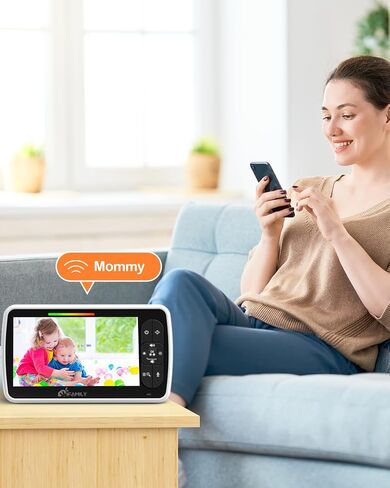 iFamily 5"Split Screen Baby Monitor with 2 Cameras and Audio n Night Vision | Large Display Video Baby Monitor, Long Range, Remote pan tilt, Temperature, 2 Way Talk,Feeding Clock, lullabies in Kuwait