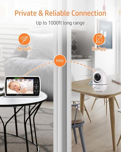 iFamily 5"Split Screen Baby Monitor with 2 Cameras and Audio n Night Vision | Large Display Video Baby Monitor, Long Range, Remote pan tilt, Temperature, 2 Way Talk,Feeding Clock, lullabies in Kuwait