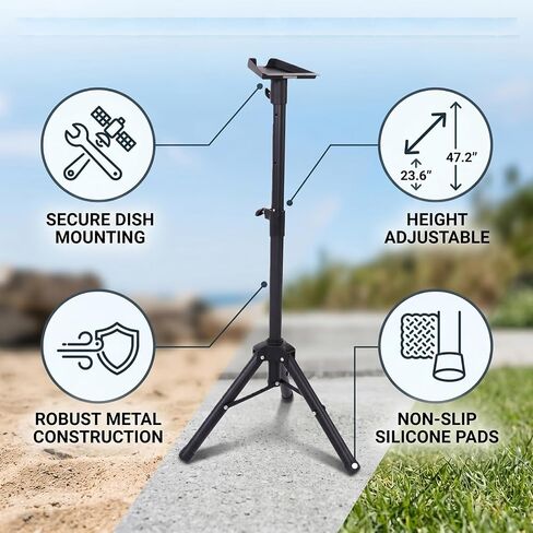 Dpofirs Satellite Dish Tripod Stand, Fit for Gen 3, Height Adjustable to 47.2 Inch, Windproof with Thickened Metal, Quick Lock Knob, Non Slip Foot Pads, for Outdoor Camping RV Boat Roof in Kuwait