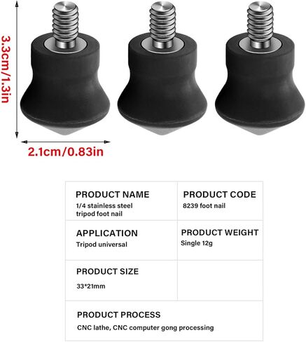 3Pieces 1/4 Screw Tripod Feet for Reliabled on Both Flat and Uneven Grounds Slipproof Rubber Foot in Kuwait