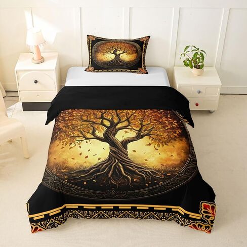 Erosebridal Tree of Life Toddler Duvet Cover Boho Damask Nature Tree Bedding Set Modern Rustic Artwork Comforter Cover for Kids Boys Girls,Natural Scenery Leaves Branches Bed Set in Kuwait
