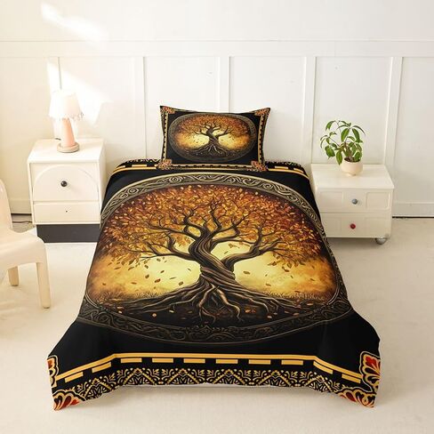 Erosebridal Tree of Life Toddler Duvet Cover Boho Damask Nature Tree Bedding Set Modern Rustic Artwork Comforter Cover for Kids Boys Girls,Natural Scenery Leaves Branches Bed Set in Kuwait