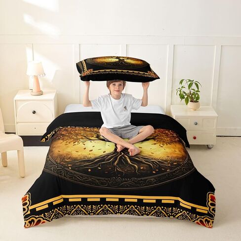 Erosebridal Tree of Life Toddler Duvet Cover Boho Damask Nature Tree Bedding Set Modern Rustic Artwork Comforter Cover for Kids Boys Girls,Natural Scenery Leaves Branches Bed Set in Kuwait