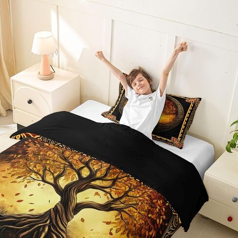 Erosebridal Tree of Life Toddler Duvet Cover Boho Damask Nature Tree Bedding Set Modern Rustic Artwork Comforter Cover for Kids Boys Girls,Natural Scenery Leaves Branches Bed Set in Kuwait