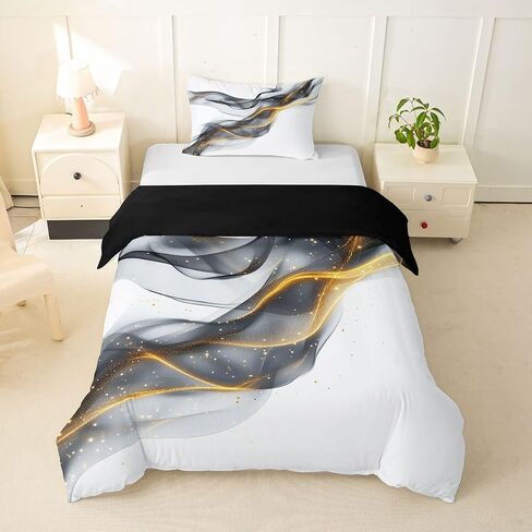 Feelyou Grey Abstract Art Duvet Cover Toddler Size Ombre Effects Bedding Set for Boys Girls Simple Modern Geometric Comforter Cover Bedroom Decor 2Pcs Zipper Closure with 1 Pillowcase (No Comforter) in Kuwait