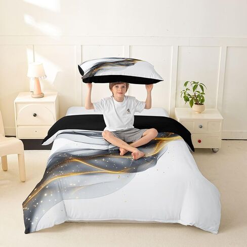 Feelyou Grey Abstract Art Duvet Cover Toddler Size Ombre Effects Bedding Set for Boys Girls Simple Modern Geometric Comforter Cover Bedroom Decor 2Pcs Zipper Closure with 1 Pillowcase (No Comforter) in Kuwait