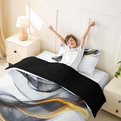 Feelyou Grey Abstract Art Duvet Cover Toddler Size Ombre Effects Bedding Set for Boys Girls Simple Modern Geometric Comforter Cover Bedroom Decor 2Pcs Zipper Closure with 1 Pillowcase (No Comforter) in Kuwait