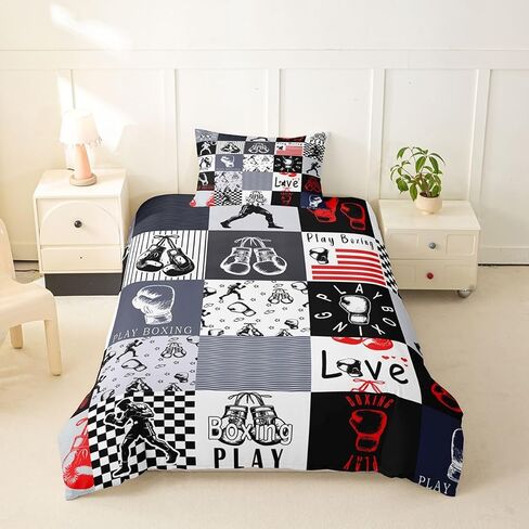 Boxing Duvet Cover Set Black and Grey Patchwork Sports Girl Toddler Bedding Set for Toddler Boys European Sport Player Ball Game Comforter Cover Boys Athletic Decor Competitive Games Bed Sets in Kuwait