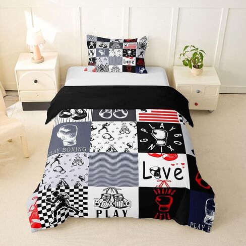 Boxing Duvet Cover Set Black and Grey Patchwork Sports Girl Toddler Bedding Set for Toddler Boys European Sport Player Ball Game Comforter Cover Boys Athletic Decor Competitive Games Bed Sets in Kuwait