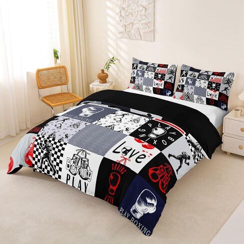 Boxing Duvet Cover Set Black and Grey Patchwork Sports Girl Toddler Bedding Set for Toddler Boys European Sport Player Ball Game Comforter Cover Boys Athletic Decor Competitive Games Bed Sets in Kuwait