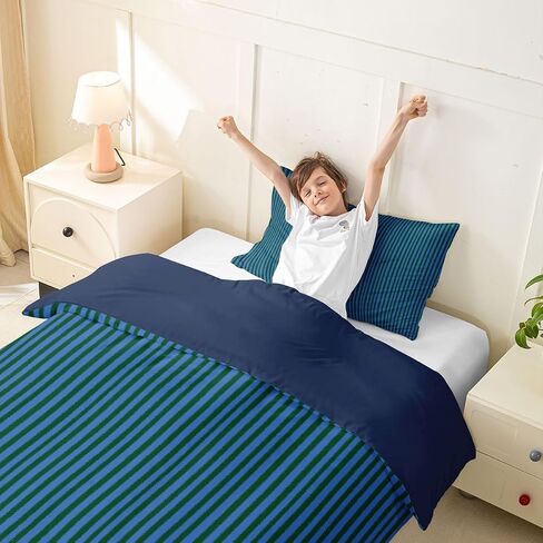 Erosebridal Lines Stripe Navy Blue Duvet Cover Toddler Size | Pinstripe Bedding Set Abstract Striped Comforter Cover Modern Simple Style Warm Soft Bedclothes in Kuwait