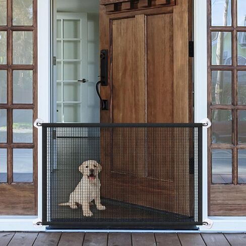 Mesh Gates for Kids or Pets, Magic Pet Gate for The House, Portable Baby Puppy Safety Fence Guard for Stairs and Doorways, Easy Install Anywhere, 43" W x 30" H, 8 Hooks in Kuwait