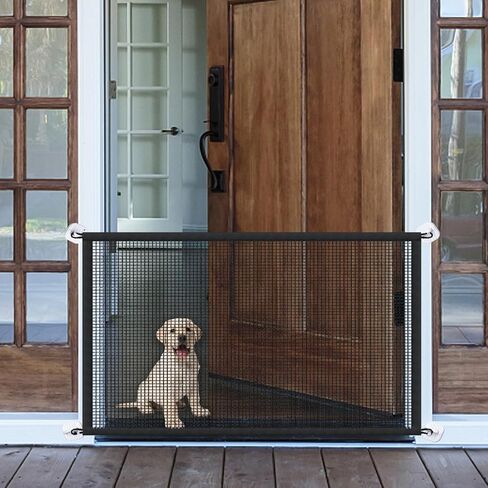 Mesh Gates for Kids or Pets, Magic Pet Gate for The House, Portable Baby Puppy Safety Fence Guard for Stairs and Doorways, Easy Install Anywhere, 43" W x 30" H, 8 Hooks in Kuwait