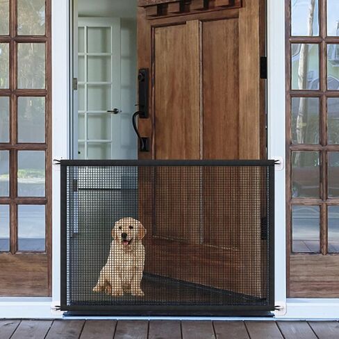 Mesh Gates for Kids or Pets, Magic Pet Gate for The House, Portable Baby Puppy Safety Fence Guard for Stairs and Doorways, Easy Install Anywhere, 43" W x 30" H, 8 Hooks in Kuwait