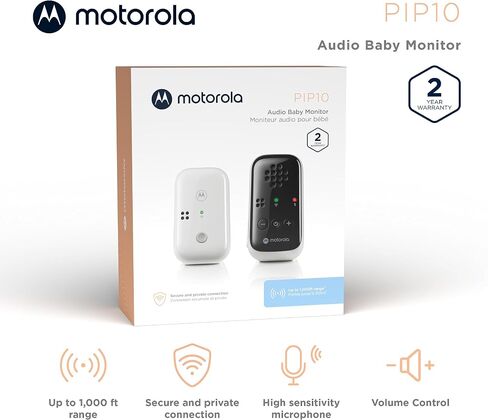 Motorola Nursery Baby Monitor, 1000ft Range PIP10 Audio Only, No WiFi Needed, Cry Detection, Alert Light, Portable Parent Unit for Easy Monitoring in Kuwait
