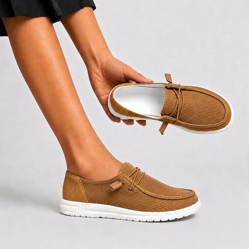 Women's Lightweight Canvas Slip on Loafers | Layered Cushion Sole Canvas Slip-On Loafers for Women, Lace-Free Breathable Flat Sneakers, Daily Outdoor Casual Footwear in Kuwait